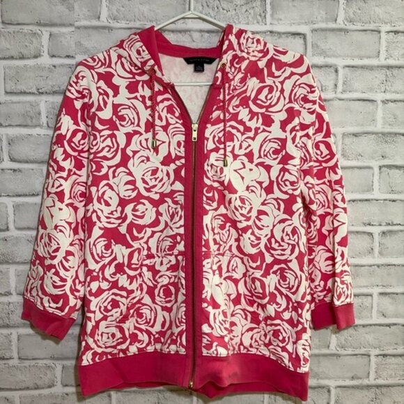Sweaters - Tommy Hilfiger Womens XL Pink 34 Sleeve HoodieSweat ShirtTop wpocket floral